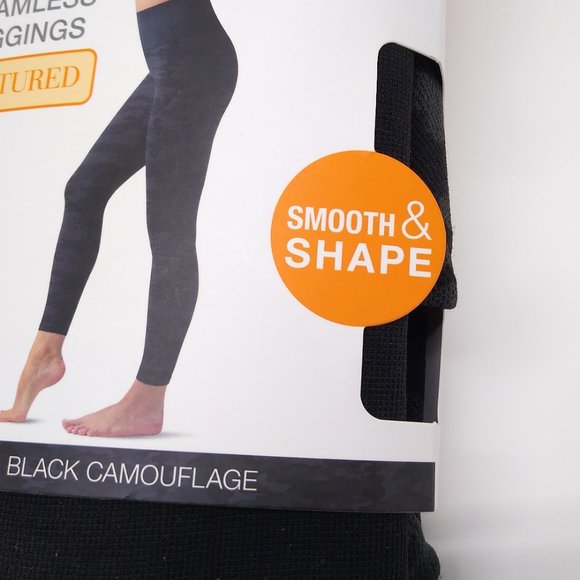 Warner's Blissful Benefits No Muffin Top Textured Leggings XS Black Camouflage - Picture 4 of 10